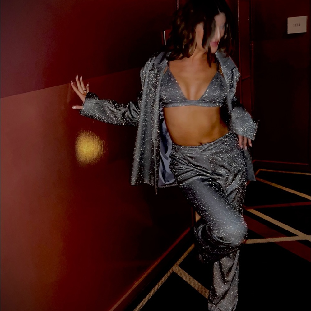 SLA the Label Glitter Santorini 3-Piece Sparkling Silver Suit